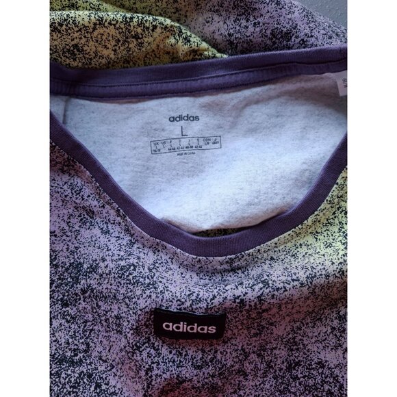 Adidas Women Cropped T Shirt L Oversized Pastel Splatter Yellow Purple Lagenlook - Picture 3 of 6
